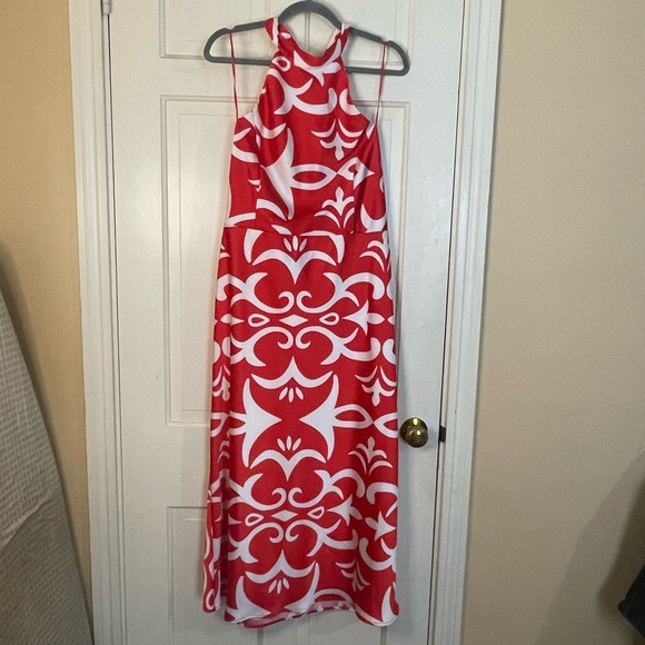 Joie Red & White Pattern Halter Midi Dress Women’s Size XL Tropical Resort NWT - Picture 10 of 10